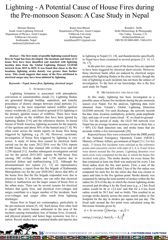 Lightning - A Potential Cause of House Fires during Pre monsoon season